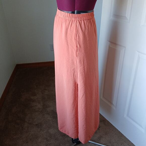 H&M Salmon Pink Double Split-hem Maxi Skirt Small pockets lined elastic pull on - Picture 3 of 11